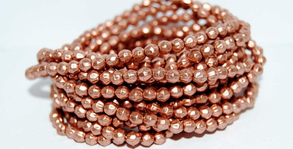 Round Pressed Glass Beads Druck, Light Copper (1770), Glass, Czech Republic