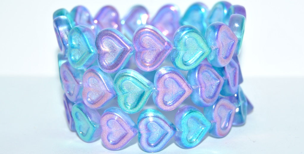 Heart With Heart Pressed Glass Beads, 48123 (48123), Glass, Czech Republic