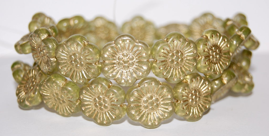 Flower Pressed Glass Beads, Transparent Yellow 54202 (80130 54202), Glass, Czech Republic