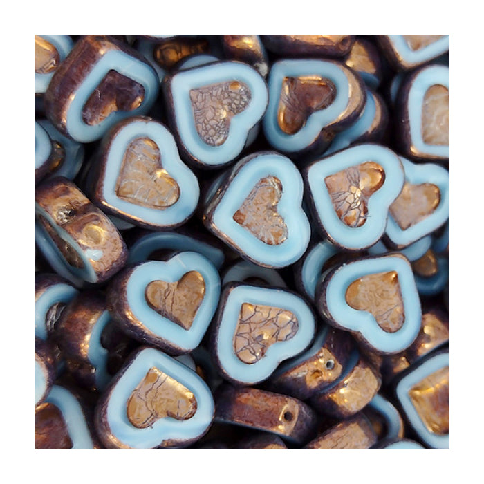 Table cut Czech glass beads heart Blue Bronze Coating Glass Czech Republic