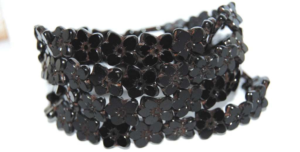 Table Cut Flower Beads Linum, Black Travertin (23980 86800), Glass, Czech Republic