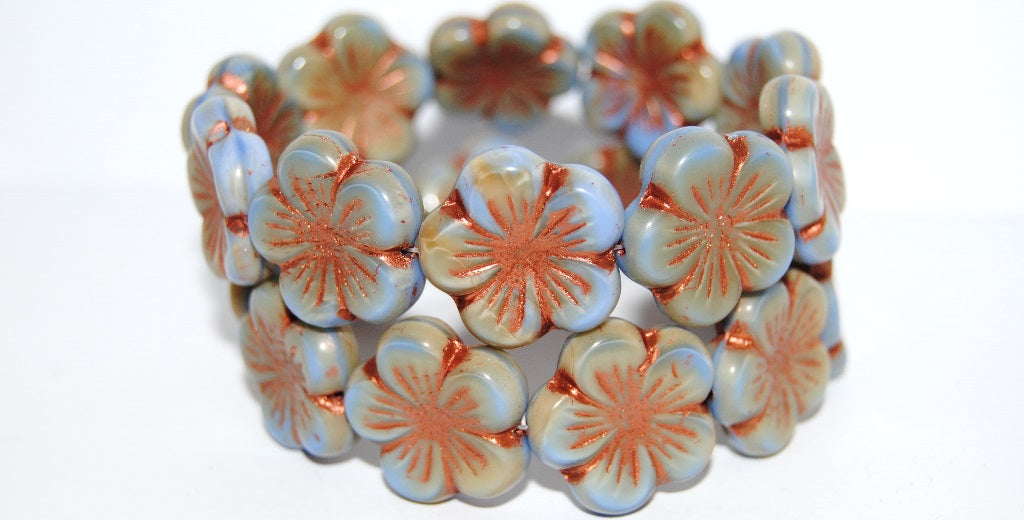 Round Flower Hibiskus Pressed Glass Beads, (37114 55307), Glass, Czech Republic
