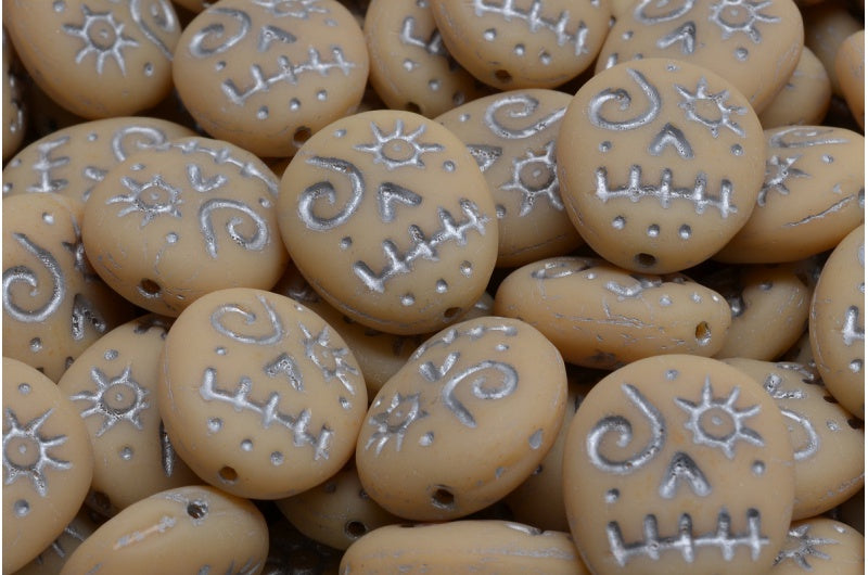 Woodoo 搞笑面珠,米色哑光银色内衬 (13020-84100-54301),玻璃,捷克共和国