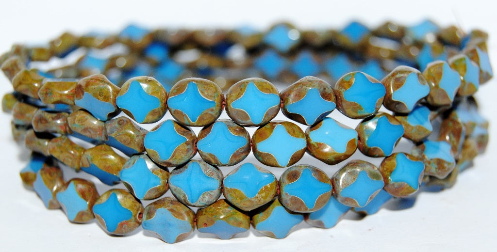 Table Cut Oval Beads, Blue Travertin (62010 86800), Glass, Czech Republic