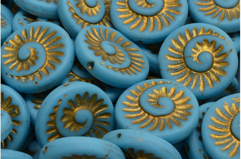 Fossil Shell Beads, Blue Matte Gold Lined (63020-84100-54302), Glass, Czech Republic