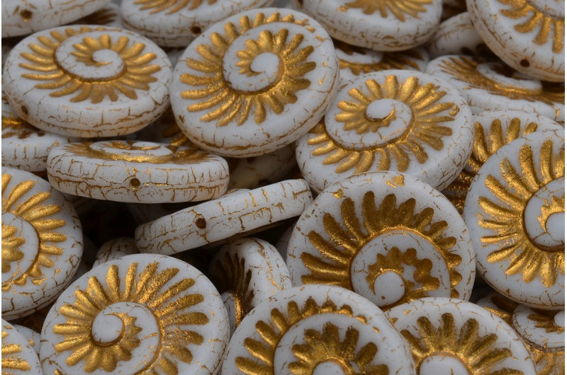 Fossil Shell Beads, White Matte Gold Lined (02010-84100-54302), Glass, Czech Republic