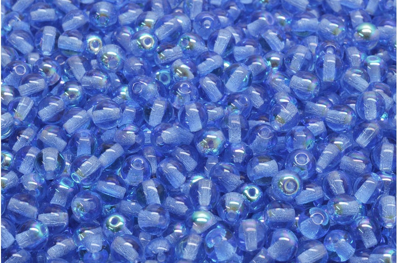 Round Druck Beads 4mm, Cobalt Ab (30050-28701), Glass, Czech Republic