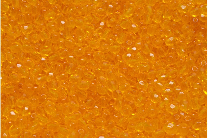 Fire Polished Faceted Beads Round, Transparent Yellow (80040), Bohemia Crystal Glass, Czech Republic