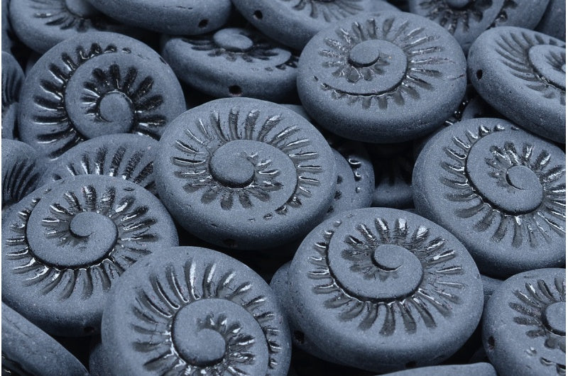 化石貝殻ビーズ、ブラックマット(23980-84100)、ガラス、チェコ共和国