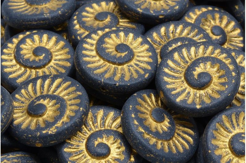 Fossil Shell Beads, Black Matte Gold Lined (23980-84100-54302), Glass, Czech Republic