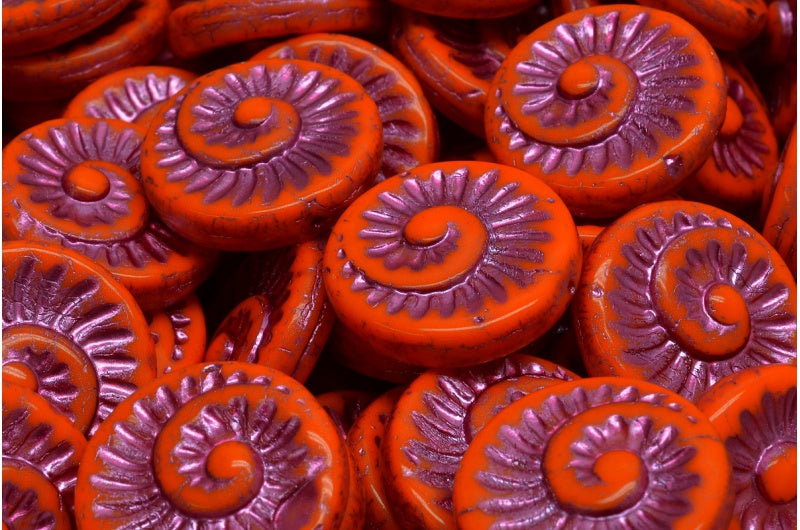 Fossil Shell Beads, Opaque Yellow Pink Lined (93120-54321), Glass, Czech Republic