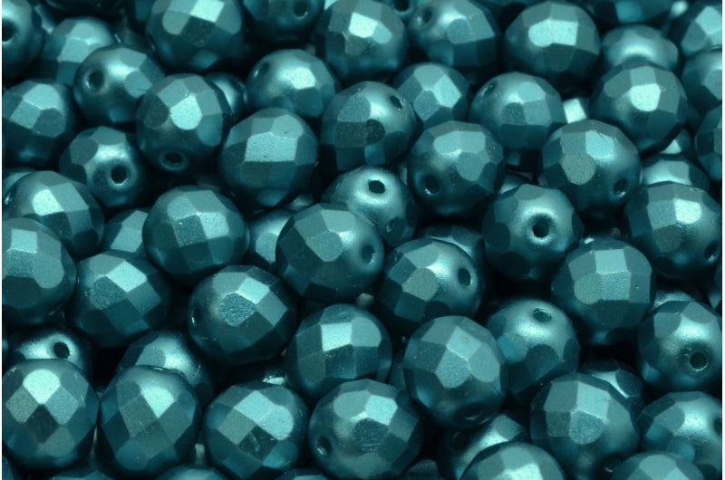 Fire Polished Faceted Beads Round, White Pastel Blue Zircon (02010-25043), Bohemia Crystal Glass, Czech Republic