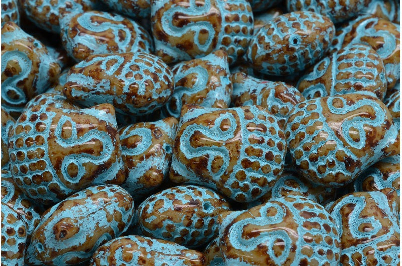 佛头珠,米色石灰华淡蓝色内衬 (13020-86800-54308),玻璃,捷克共和国