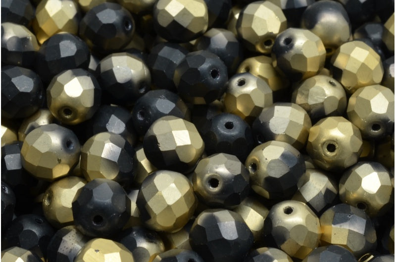 Fire Polished Faceted Beads Round, Black Matte Gold (23980-84100-26441), Bohemia Crystal Glass, Czech Republic