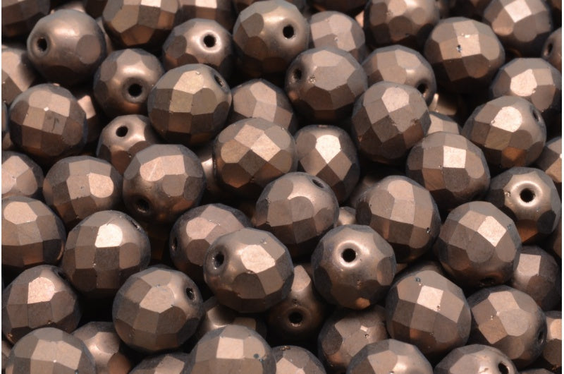 Fire Polished Faceted Beads Round, Black Matte Bronze (23980-84100-14415), Bohemia Crystal Glass, Czech Republic