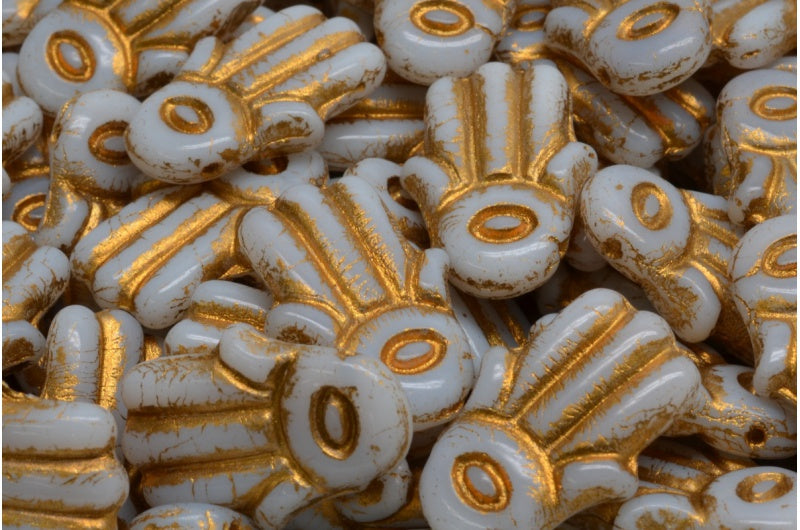 Hamsa Hand Beads, White Gold Lined (02010-54302), Glass, Czech Republic