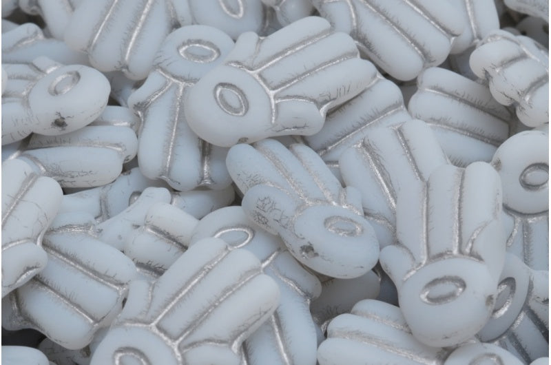 Hamsa Hand Beads, White Silver Lined Matte (02010-54301-84100), Glass, Czech Republic