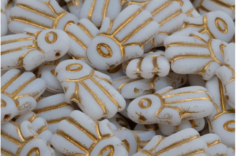 Hamsa Hand Beads, White Gold Lined Matte (02010-54302-84100), Glass, Czech Republic
