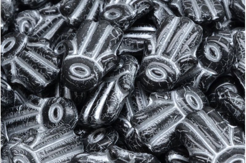 ハムサハンドビーズ、ブラックシルバーライン(23980-54301)、ガラス、チェコ共和国