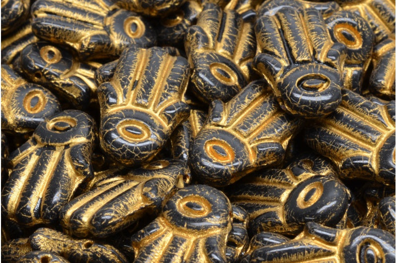 ハムサハンドビーズ、ブラックゴールドライン(23980-54302)、ガラス製、チェコ共和国