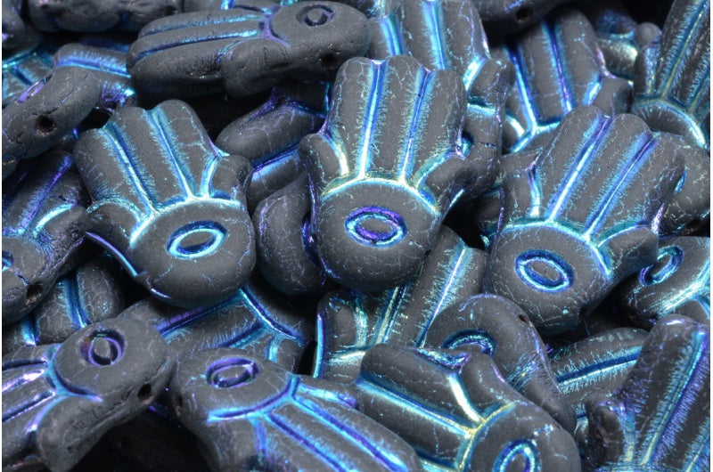 ハムサハンドビーズ、ブラックマットアブフル(2Xサイド)(23980-84100-28703)、ガラス、チェコ共和国