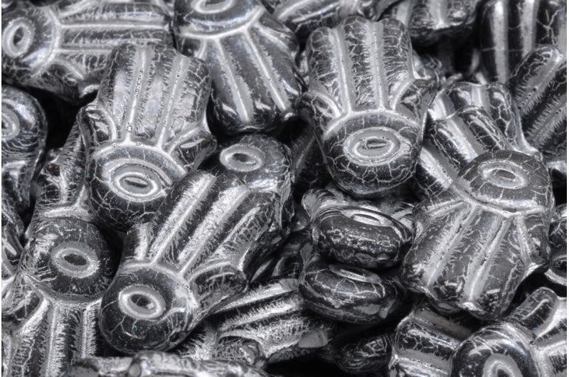 Hamsa 手珠,黑色赤铁矿镀银 (23980-14400-54301),玻璃,捷克共和国