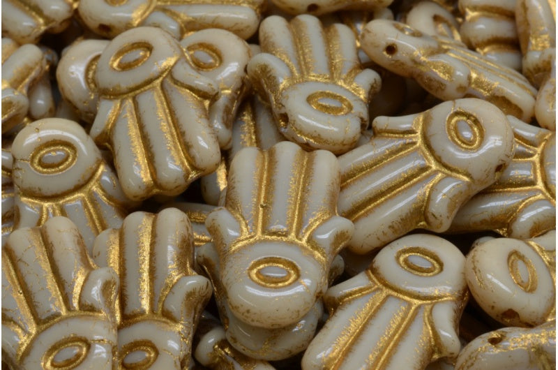 Hamsa Hand Beads, Beige Gold Lined (13020-54302), Glass, Czech Republic