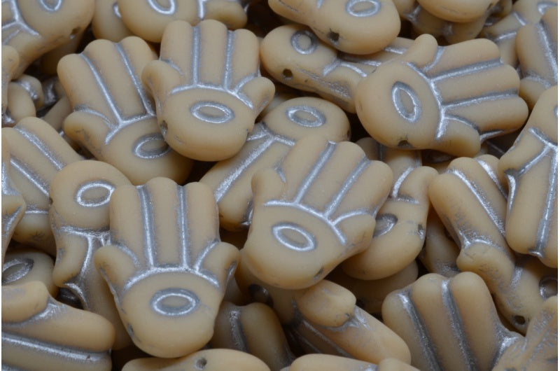 ハムサハンドビーズ、ベージュシルバーラインマット(13020-54301-84100)、ガラス、チェコ共和国