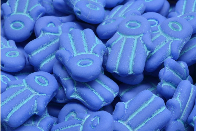 ハムサハンドビーズ、不透明ブルーライトブルーラインマット(33040-54308-84100)、ガラス、チェコ共和国