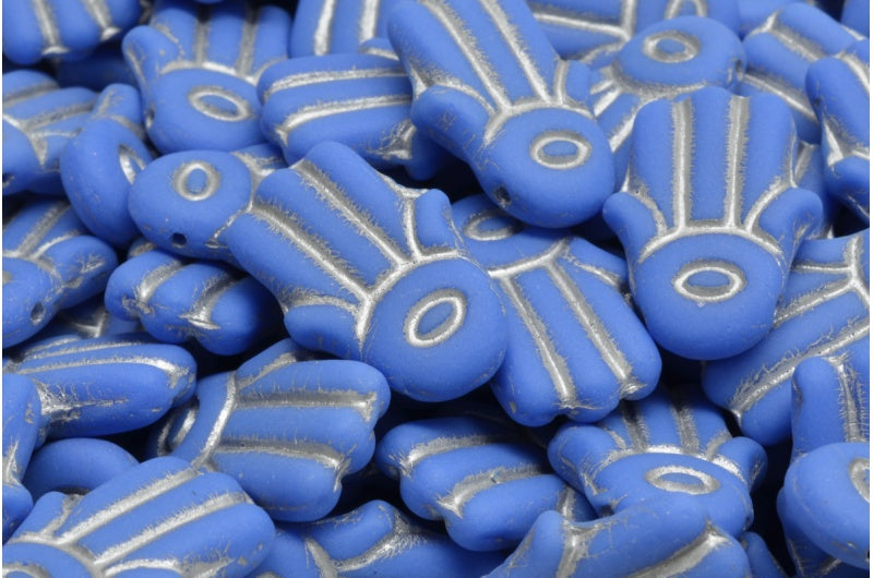 Hamsa Hand Beads, Opaque Blue Silver Lined Matte (33040-54301-84100), Glass, Czech Republic
