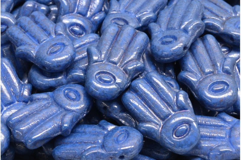 ハムサハンドビーズ、不透明ブルーテラコッタブルー(33040-15464)、ガラス、チェコ共和国