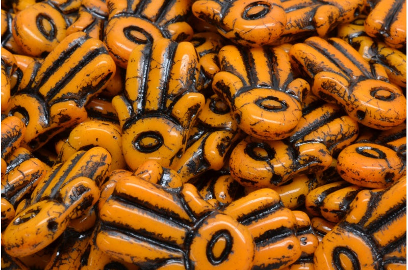 ハムサハンドビーズ、不透明イエローブラックライン(93110-46441)、ガラス、チェコ共和国