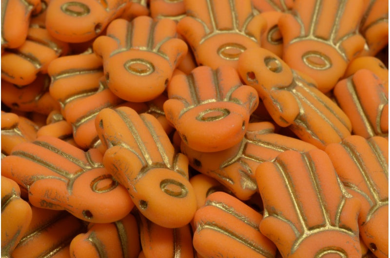 Hamsa Hand Beads, Opaque Yellow Gold Lined Matte (93110-54302-84100), Glass, Czech Republic