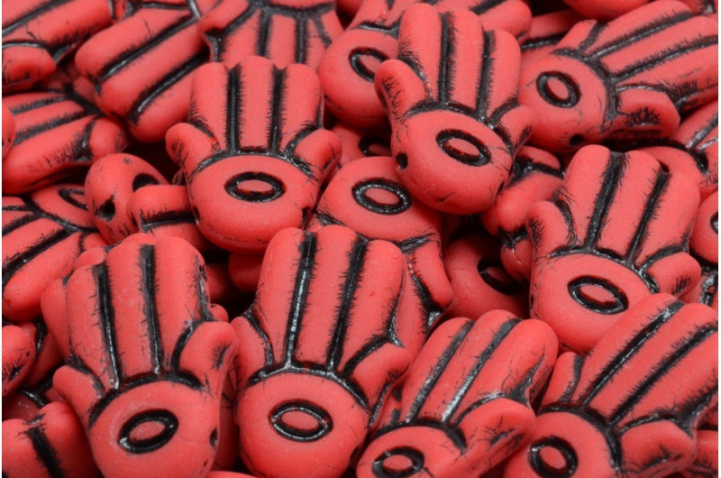 ハムサハンドビーズ、赤黒ライン入りマット(93190-46441-84100)、ガラス、チェコ共和国