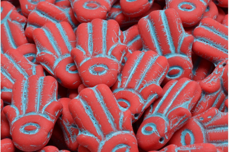 ハムサハンドビーズ、レッドライトブルーラインマット(93190-54308-84100)、ガラス、チェコ共和国