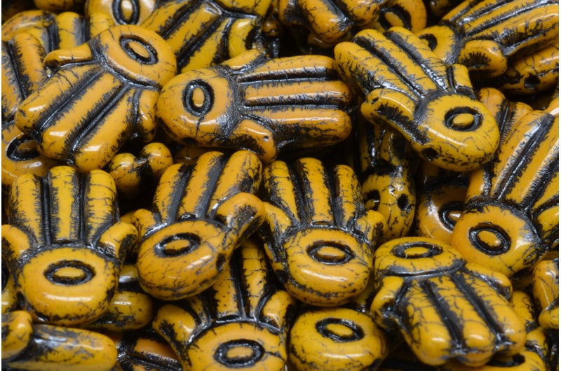 Hamsa Hand Beads, 13740 Black Lined (13740-46441), Glass, Czech Republic