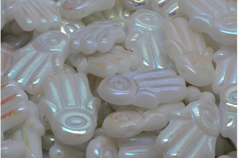 Hamsa Hand Beads, White Ab Full (2X Side) (02010-28703), Glass, Czech Republic