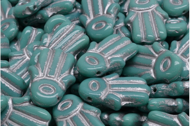 Hamsa Hand Beads, Turquoise Silver Lined (63130-54301), Glass, Czech Republic