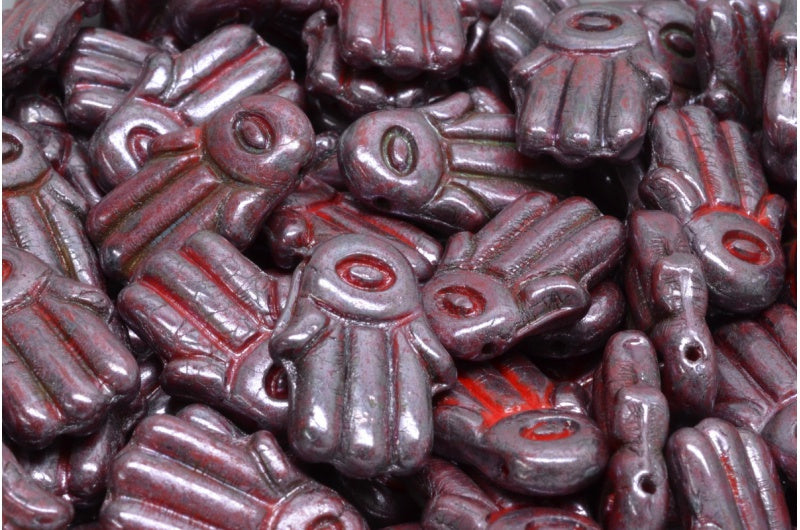 ハムサハンドビーズ、赤ステイン、光沢ブルー(93190-65431)、ガラス、チェコ共和国