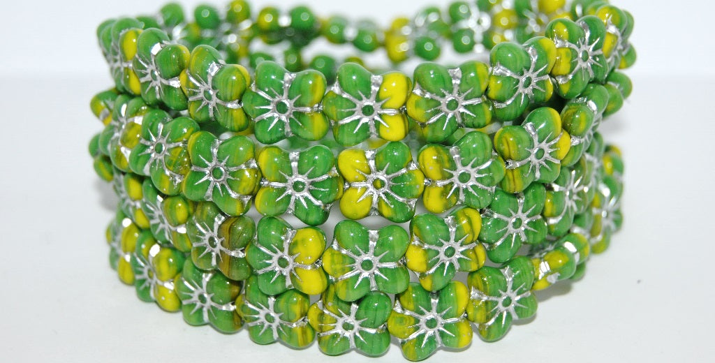Flower Pressed Glass Beads, (53328312 54201), Glass, Czech Republic