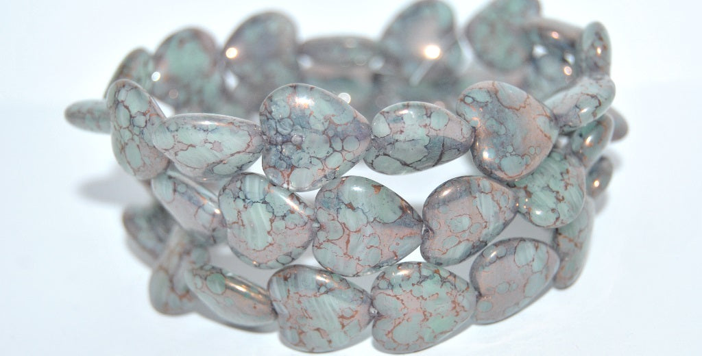 Heart Pressed Glass Beads, (8611 15415), Glass, Czech Republic
