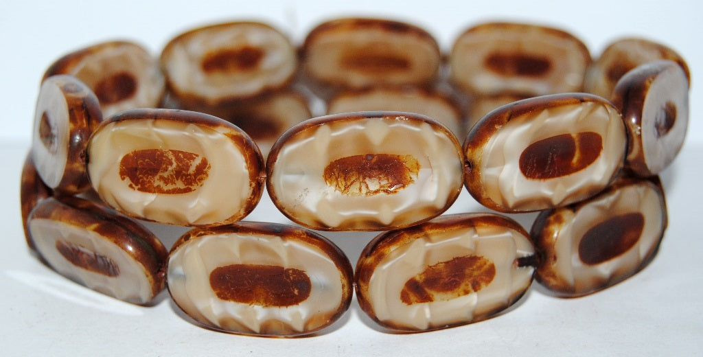 Table Cut Rounded Rectangle Oval Beads With Oval, 16007 Travertin (16007 86800), Glass, Czech Republic