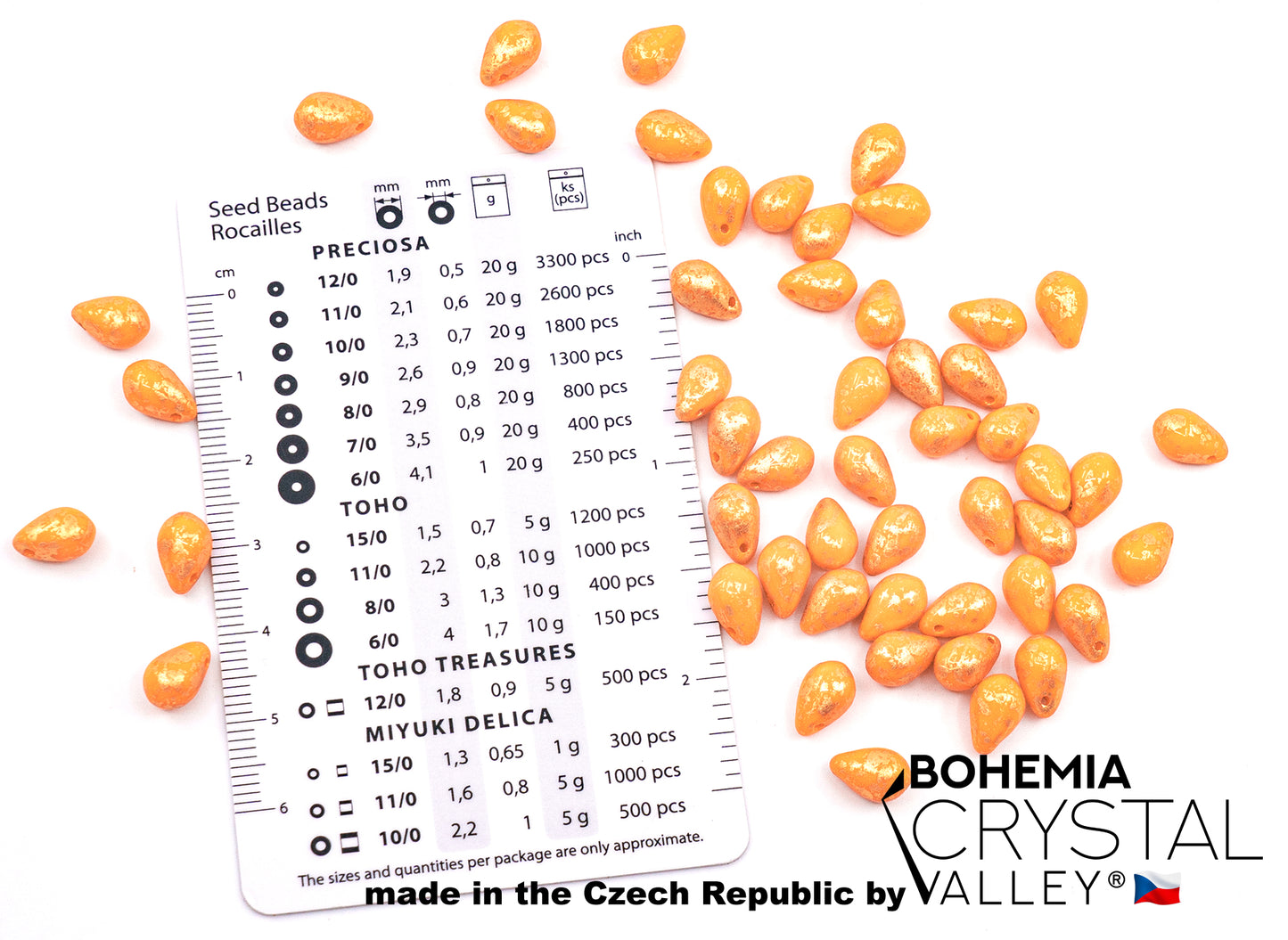 泪滴捷克玻璃珠,不透明橙色,带金色斑点