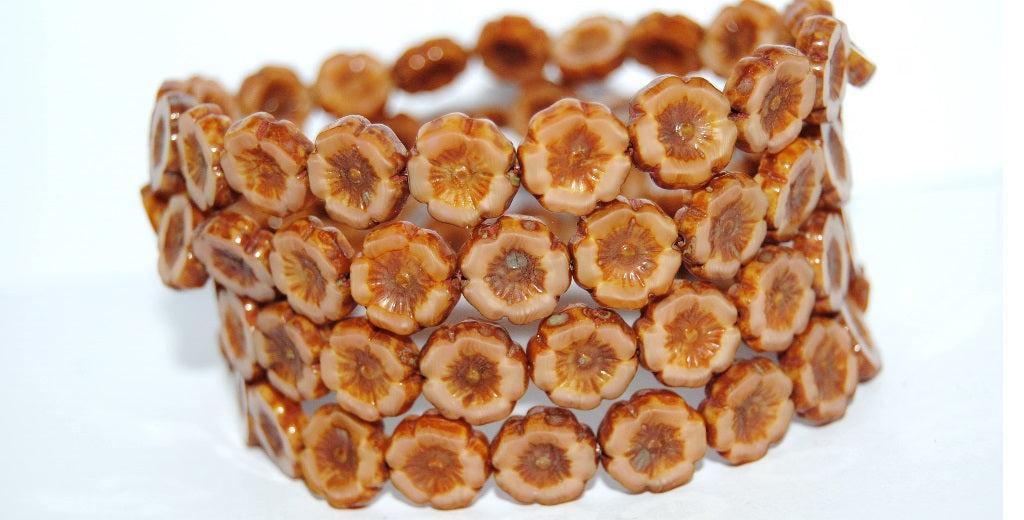 Table Cut Round Beads Hawaii Flowers, 74030 Travertin (74030 86800), Glass, Czech Republic