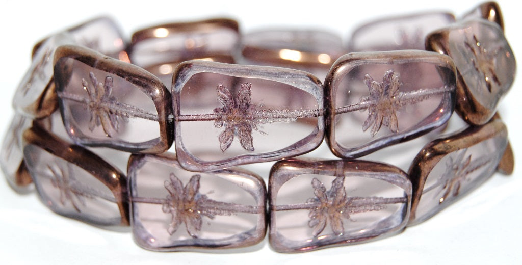 Table Cut Rectangle Beads With Dragonfly, Transparent Light Amethyst Bronze (20020 14415), Glass, Czech Republic