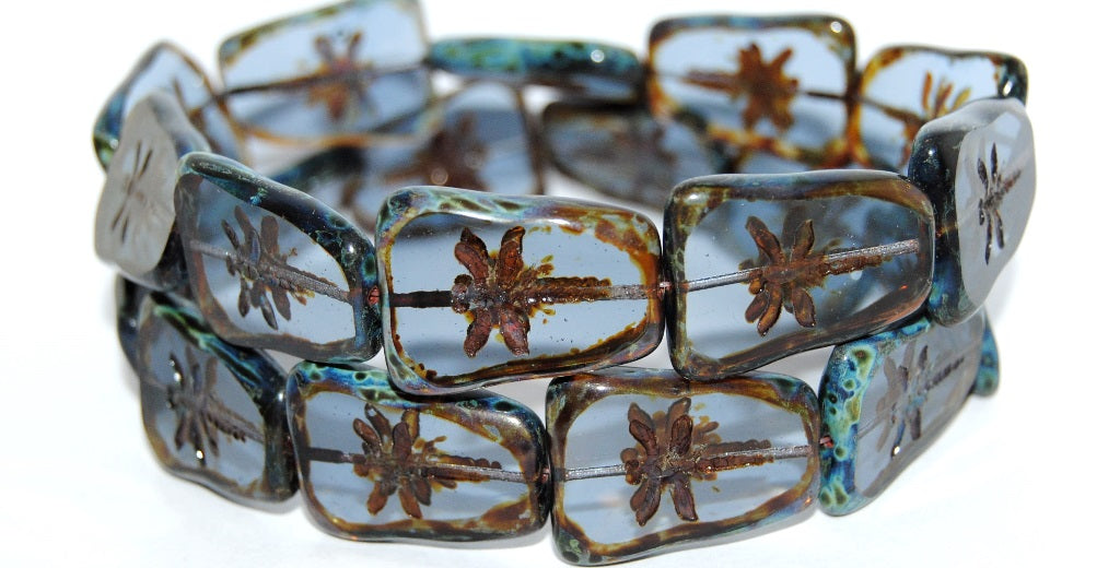 Table Cut Rectangle Beads With Dragonfly, Transparent Dark Blue 66800 (30320 66800), Glass, Czech Republic
