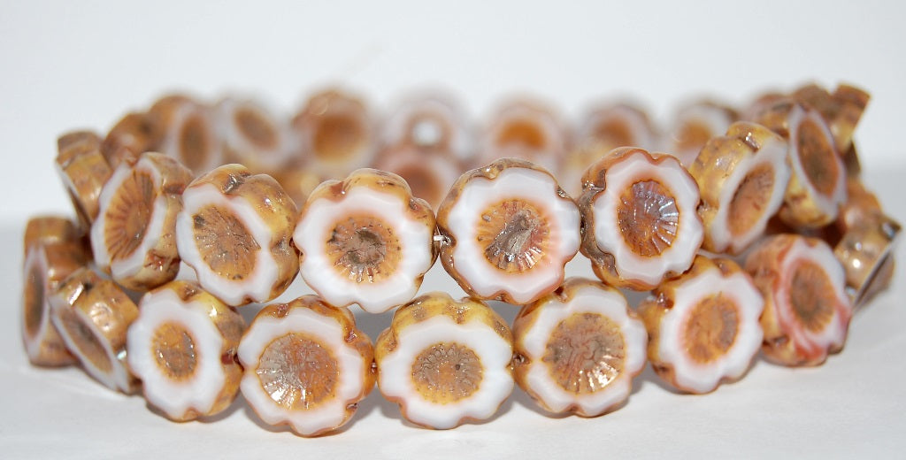 Table Cut Round Beads Hawaii Flowers, Pink 43400 (7724 43400), Glass, Czech Republic