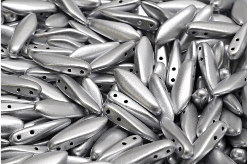 2穴ダガービーズ、クリスタルシルバーマット(00030-01700)、ガラス、チェコ共和国