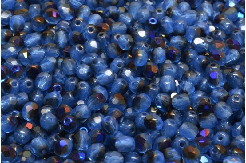 ファセットビーズ ラウンド、オパールブルー 22201 (31010-22201)、ボヘミアクリスタルガラス、チェコ共和国