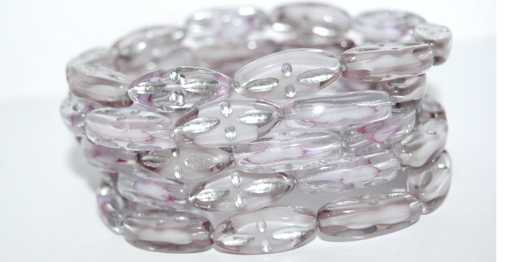 Boat Oval Pressed Glass Beads With Decor, Mixed Colors 2 54201 (Mix 2 54201), Glass, Czech Republic